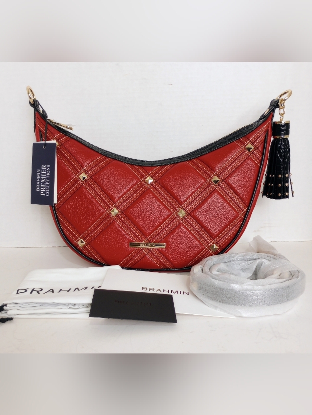 NWT Brahmin Premier Collection Percy Camden Red Quilted Leather Crossbody Bag